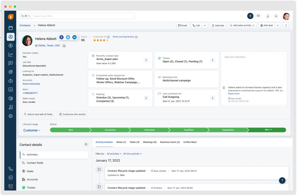 freshsales crm dashboard