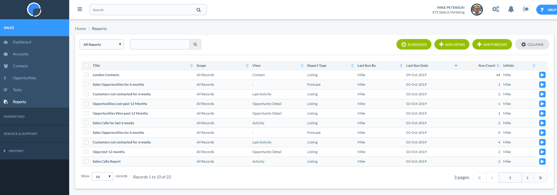 SpotlerCRM reports summary