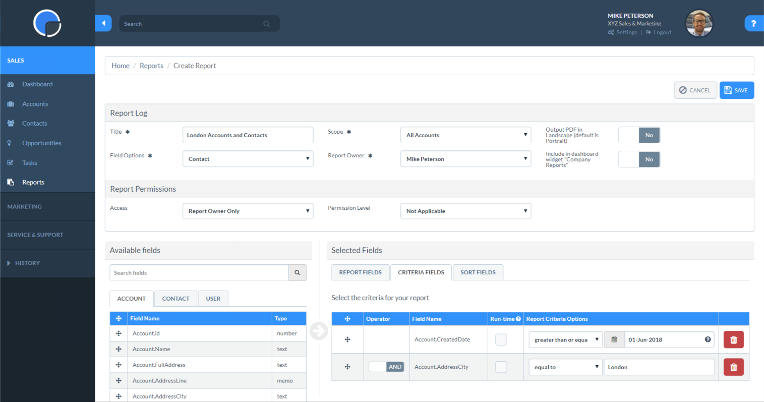 reports rss system crm